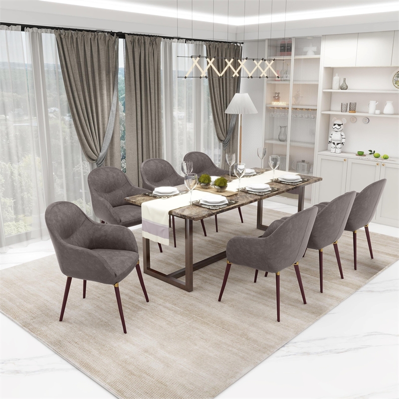 Elias Dining Chair Upholstered in Leather and Powder Coated Legs in Dark Gray