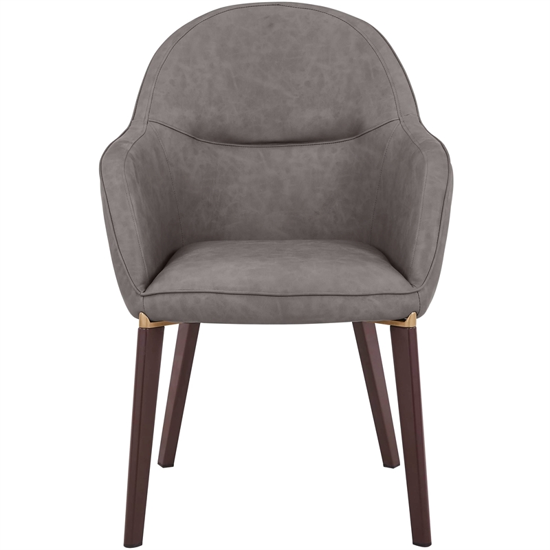 Elias Dining Chair Upholstered in Leather and Powder Coated Legs in Dark Gray