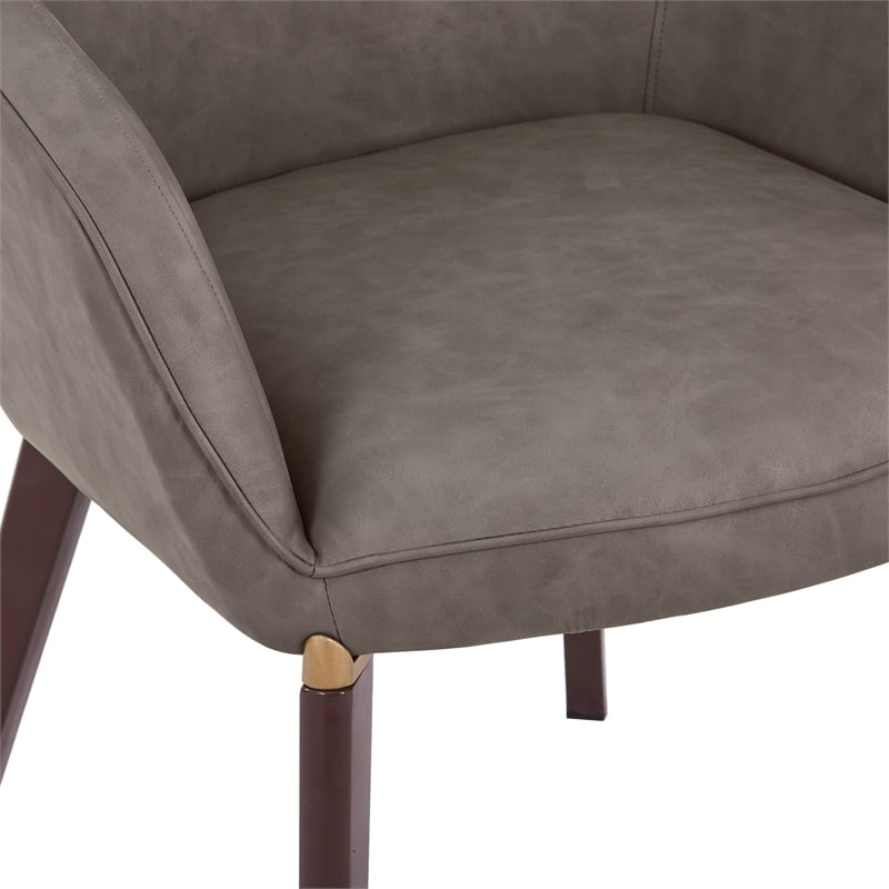 Elias Dining Chair Upholstered in Leather and Powder Coated Legs in Dark Gray