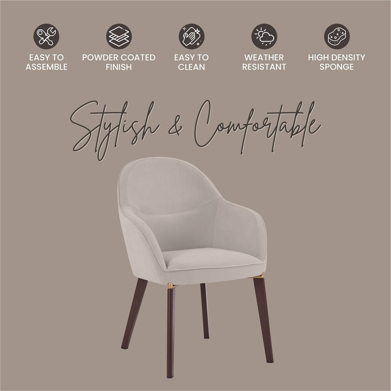 Elias Dining Chair Upholstered in Velvet and Powder Coated Legs in Light Gray