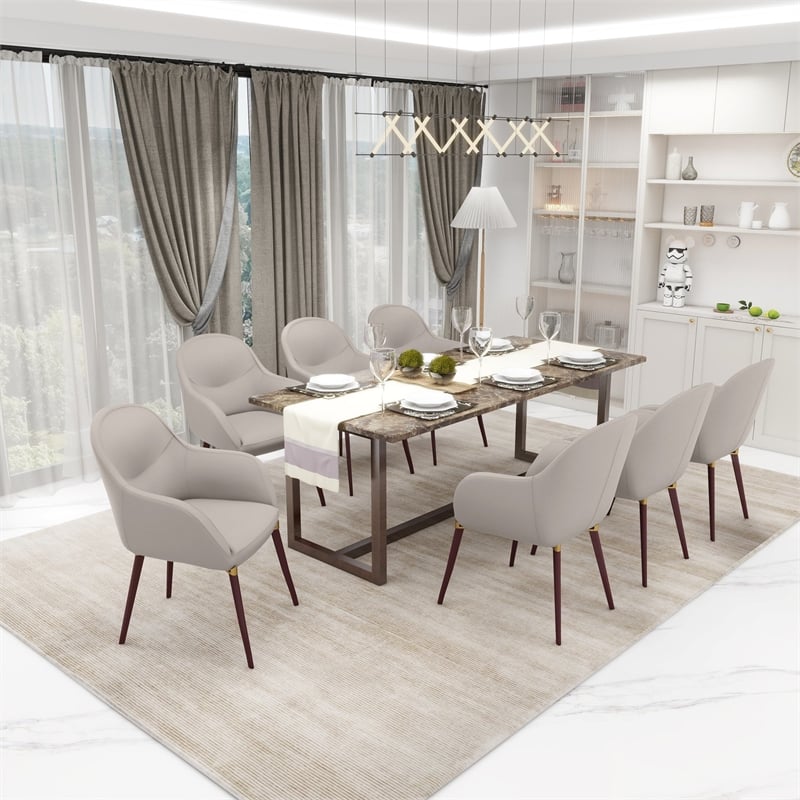 Elias Dining Chair Upholstered in Velvet and Powder Coated Legs in Light Gray