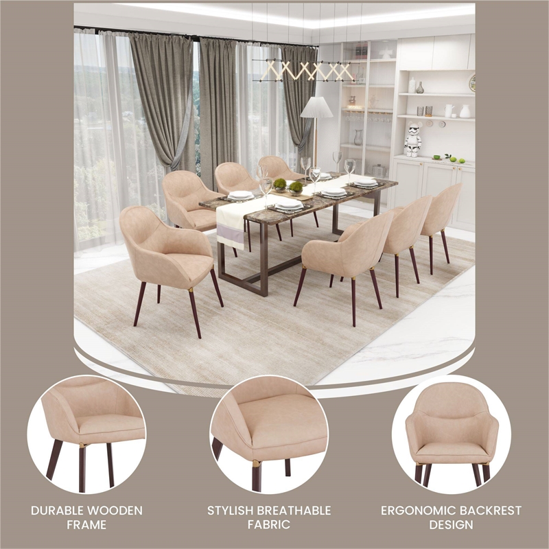 Elias Dining Chair Upholstered in Leather and Powder Coated Legs in Light Taupe