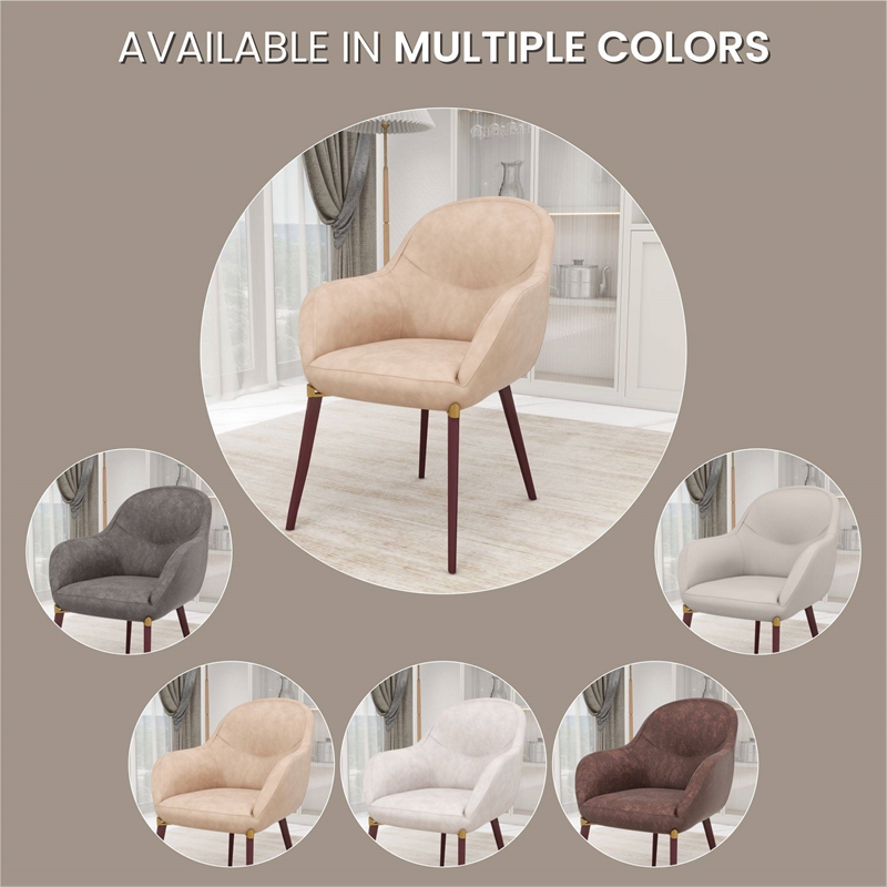 Elias Dining Chair Upholstered in Leather and Powder Coated Legs in Light Taupe
