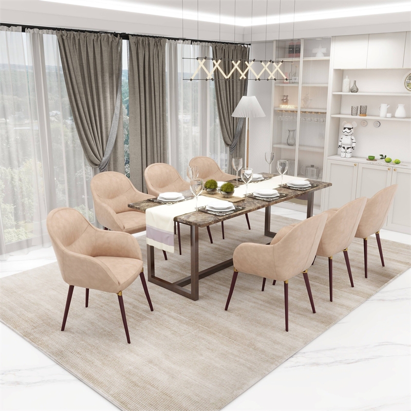 Elias Dining Chair Upholstered in Leather and Powder Coated Legs in Light Taupe
