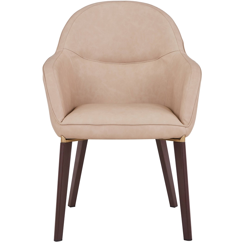 Elias Dining Chair Upholstered in Leather and Powder Coated Legs in Light Taupe