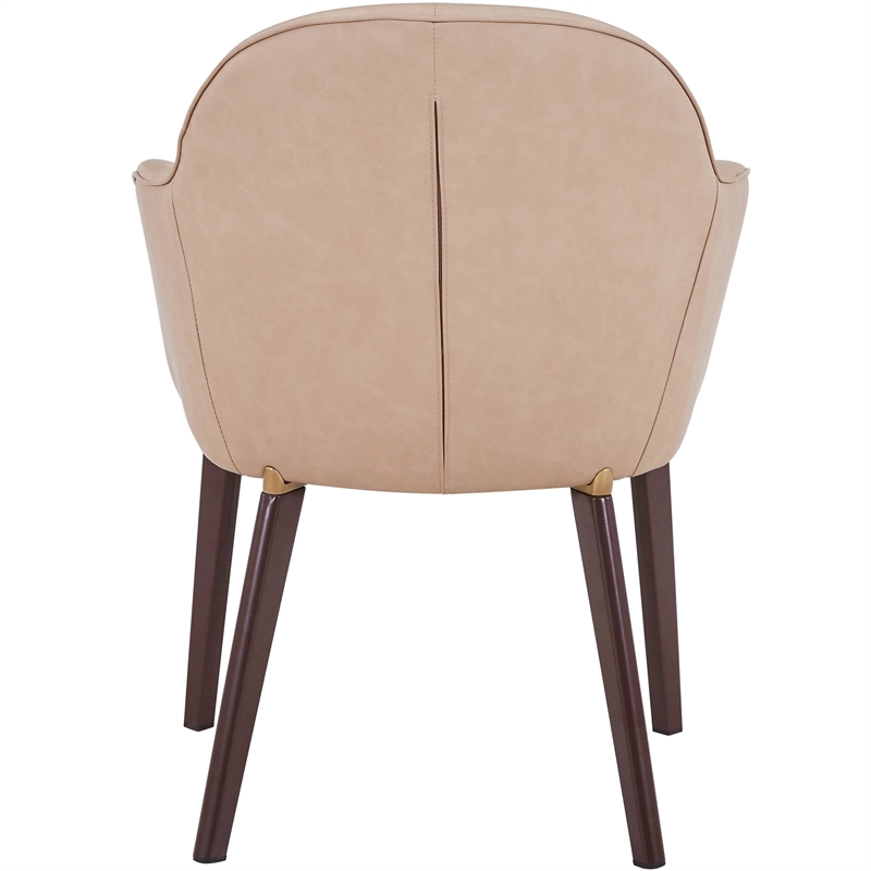 Elias Dining Chair Upholstered in Leather and Powder Coated Legs in Light Taupe