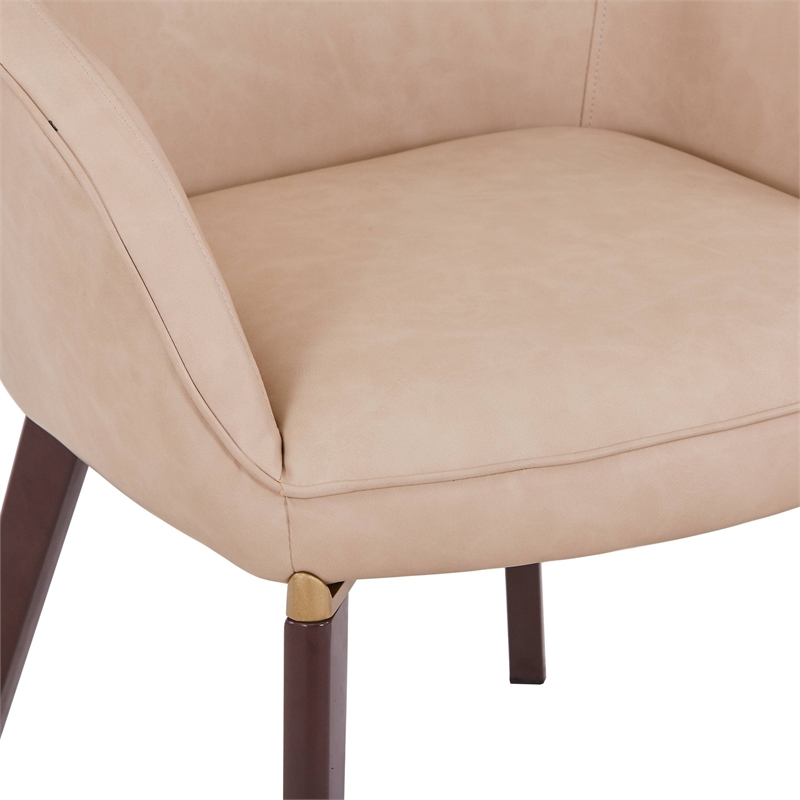 Elias Dining Chair Upholstered in Leather and Powder Coated Legs in Light Taupe