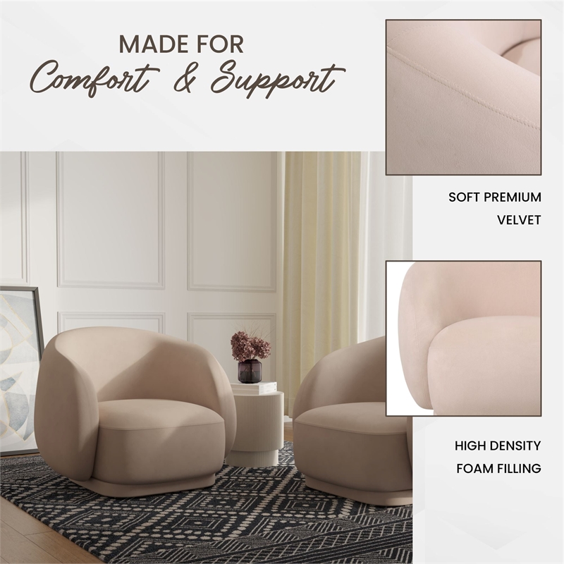 Accent Chair Upholstered in Velvet Single-Seater Sofa Armchair in Beige