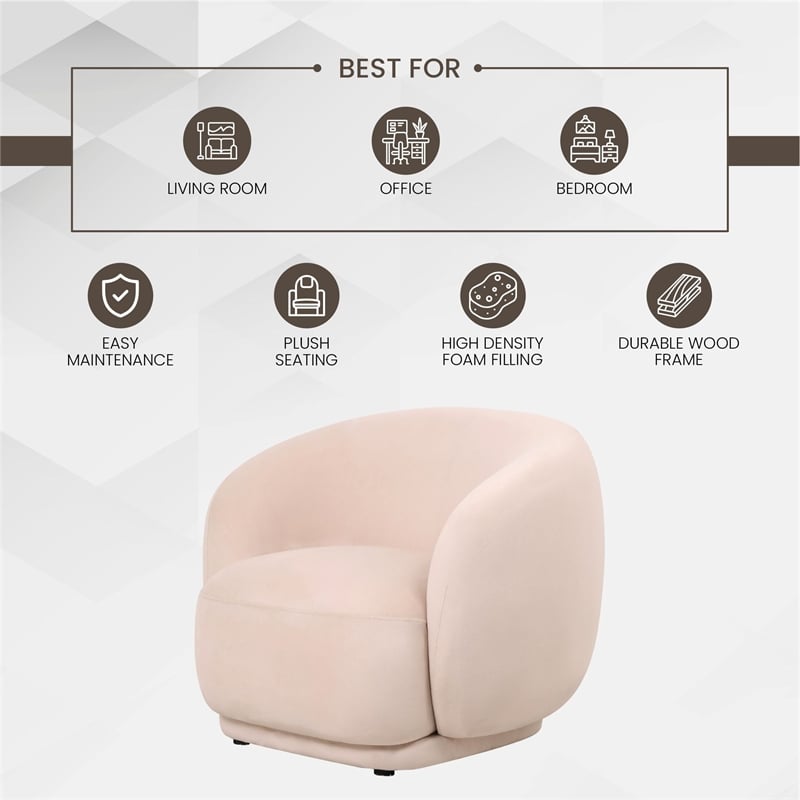 Accent Chair Upholstered in Velvet Single-Seater Sofa Armchair in Beige