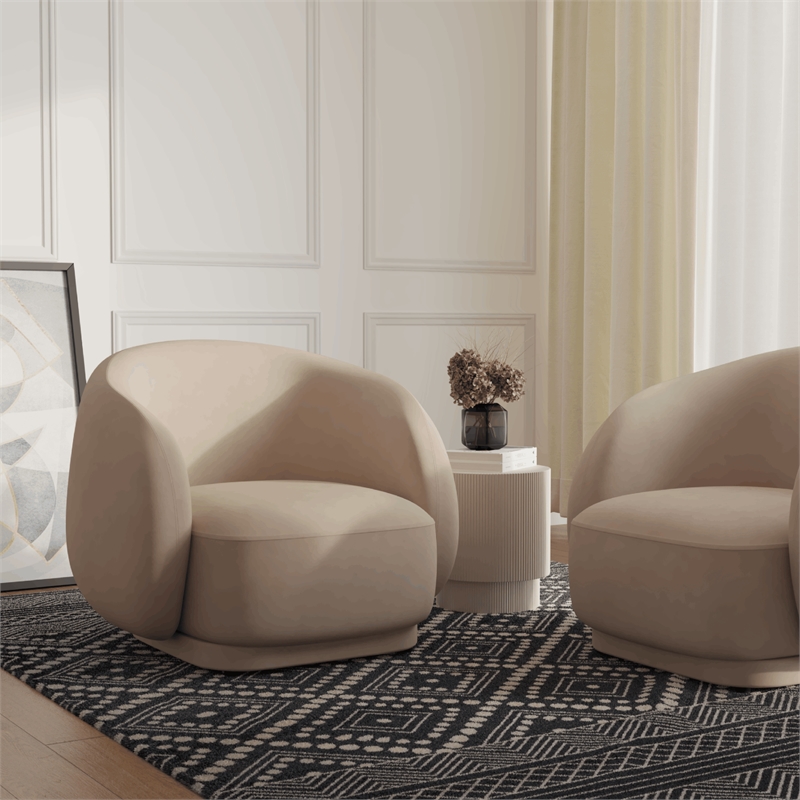 Accent Chair Upholstered in Velvet Single-Seater Sofa Armchair in Beige