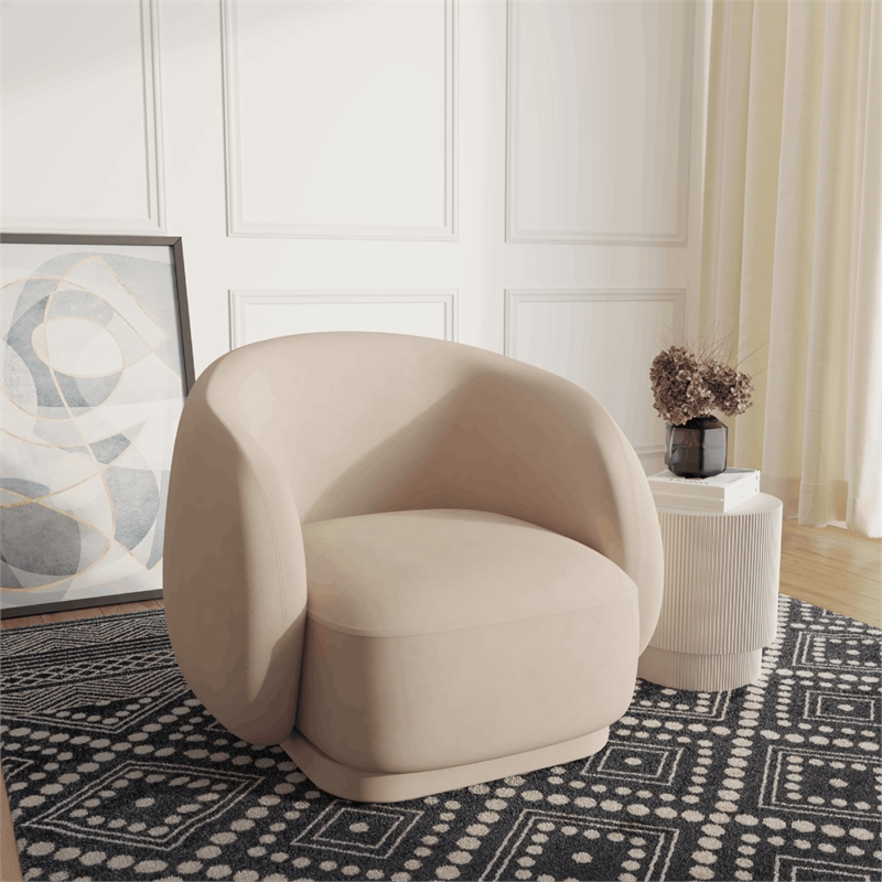 Accent Chair Upholstered in Velvet Single-Seater Sofa Armchair in Beige