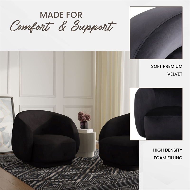 Accent Chair Upholstered in Velvet Single-Seater Sofa Armchair in Black