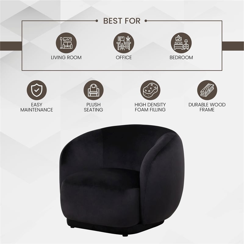 Accent Chair Upholstered in Velvet Single-Seater Sofa Armchair in Black