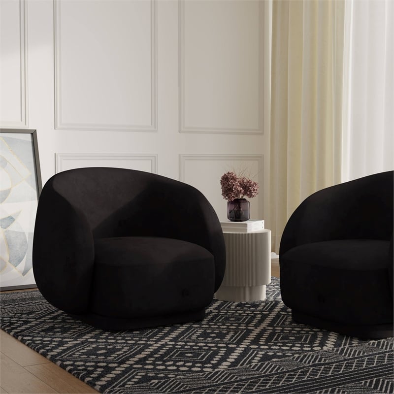 Accent Chair Upholstered in Velvet Single-Seater Sofa Armchair in Black