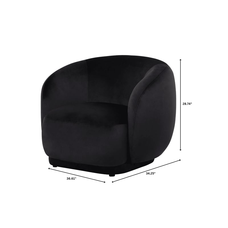 Accent Chair Upholstered in Velvet Single-Seater Sofa Armchair in Black