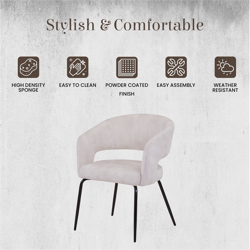 Dining Chair in Velvet with Open Curved Backrest Iron Base in Beige
