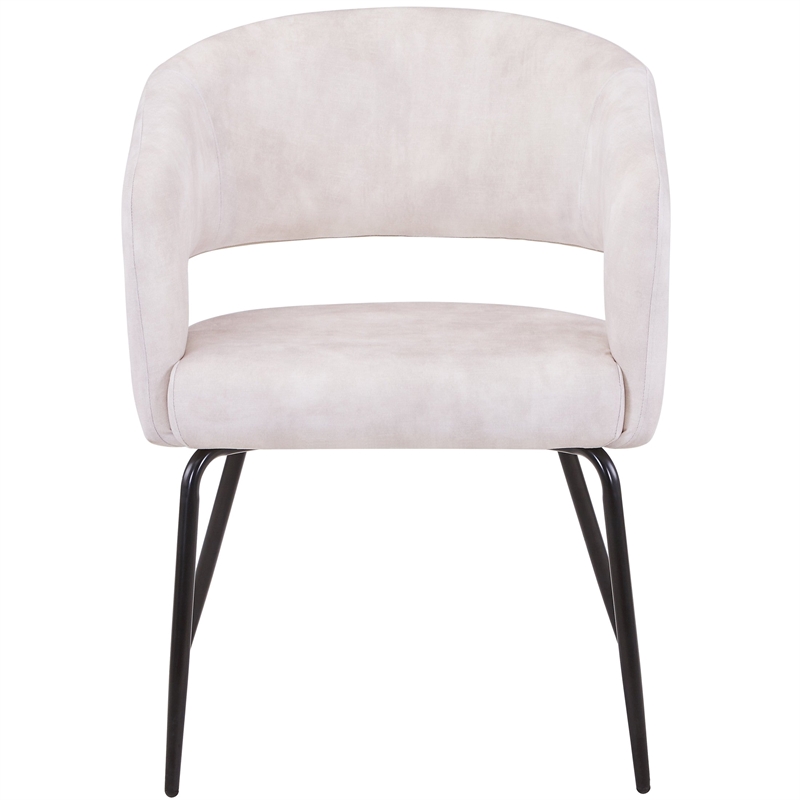Dining Chair in Velvet with Open Curved Backrest Iron Base in Beige