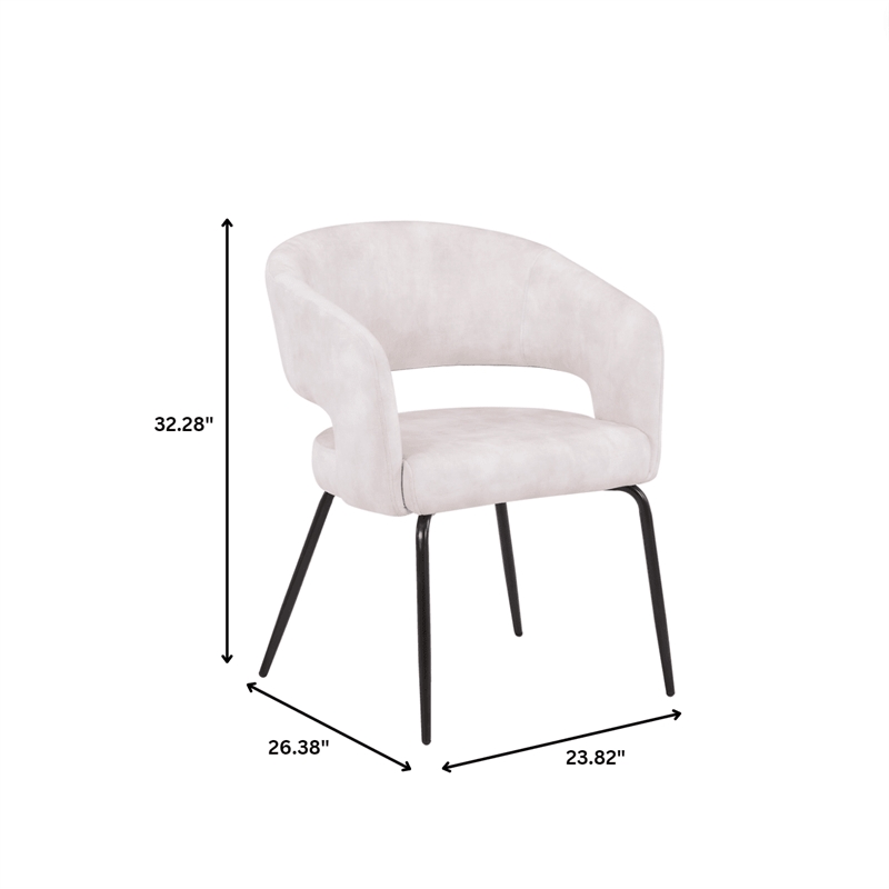 Dining Chair in Velvet with Open Curved Backrest Iron Base in Beige