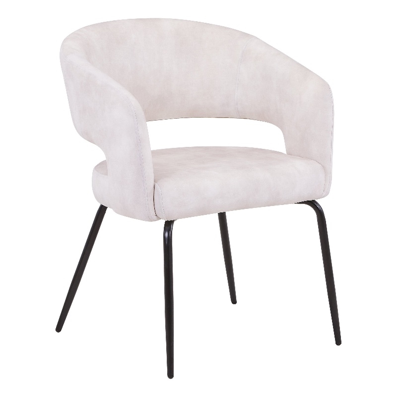 Dining Chair in Velvet with Open Curved Backrest Iron Base in Beige