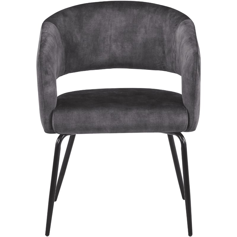 Dining Chair in Velvet with Open Curved Backrest Iron Base in Charcoal