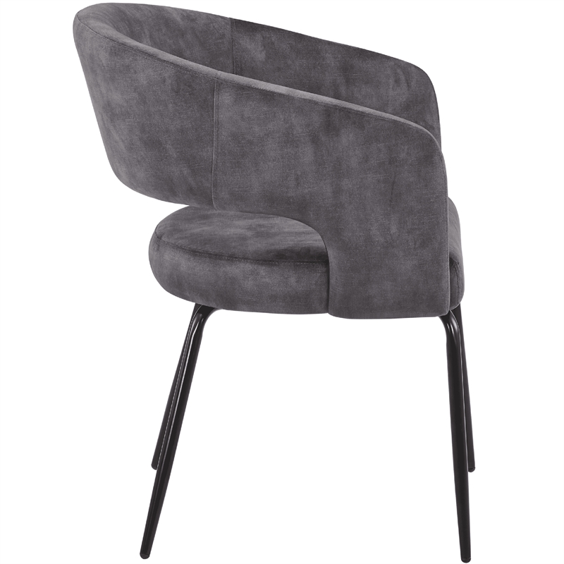 Dining Chair in Velvet with Open Curved Backrest Iron Base in Charcoal