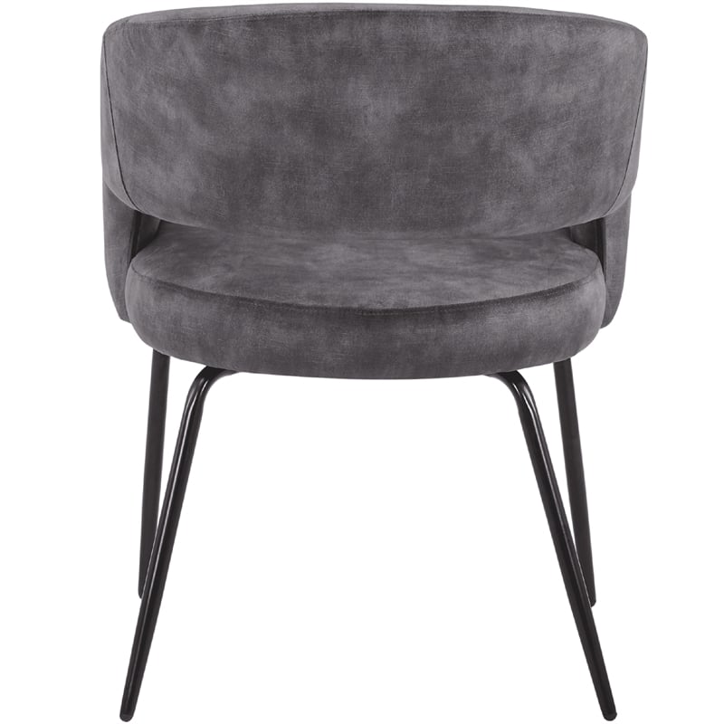 Dining Chair in Velvet with Open Curved Backrest Iron Base in Charcoal