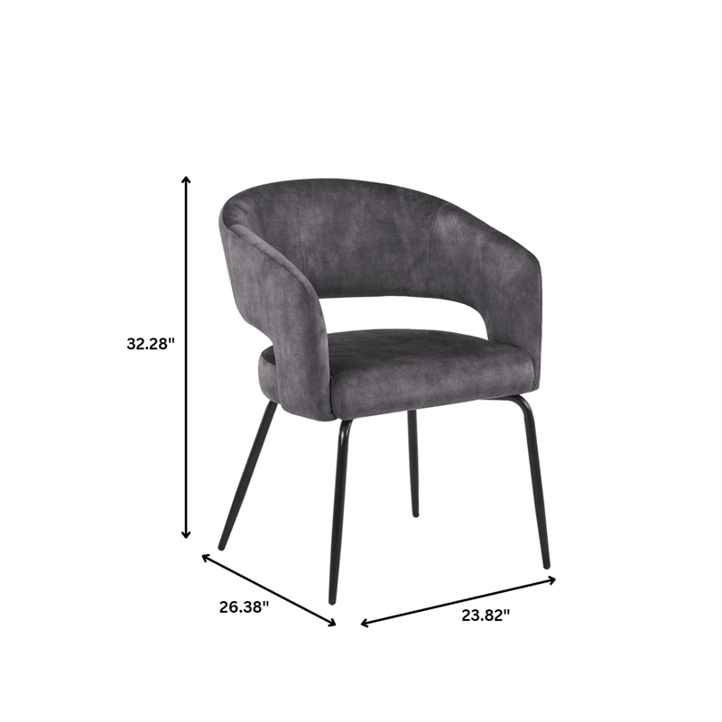 Dining Chair in Velvet with Open Curved Backrest Iron Base in Charcoal