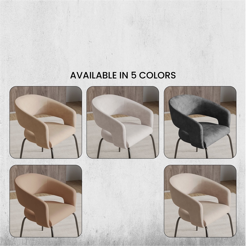 Dining Chair in Velvet with Open Curved Backrest Iron Base in Light Brown