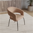 Dining Chair in Velvet with Open Curved Backrest Iron Base in Light Brown