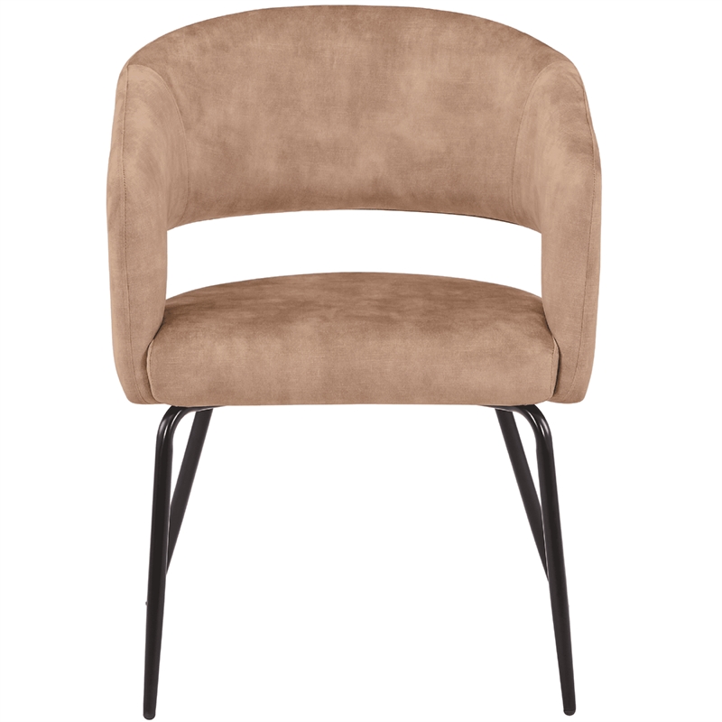 Dining Chair in Velvet with Open Curved Backrest Iron Base in Light Brown