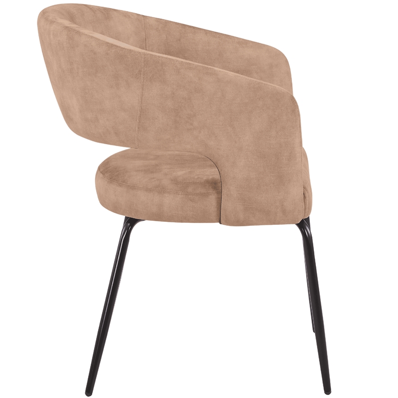 Dining Chair in Velvet with Open Curved Backrest Iron Base in Light Brown
