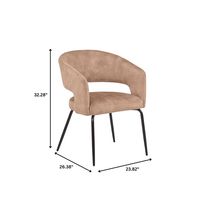 Dining Chair in Velvet with Open Curved Backrest Iron Base in Light Brown