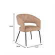 Dining Chair in Velvet with Open Curved Backrest Iron Base in Light Brown