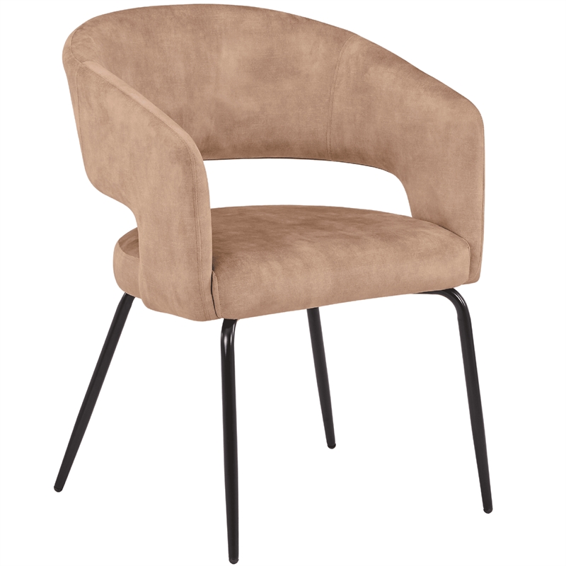 Dining Chair in Velvet with Open Curved Backrest Iron Base in Light Brown