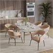 Dining Chair in Leather with Open Curved Backrest Iron Base in Light Taupe