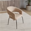 Dining Chair in Leather with Open Curved Backrest Iron Base in Light Taupe