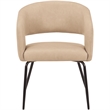 Dining Chair in Leather with Open Curved Backrest Iron Base in Light Taupe
