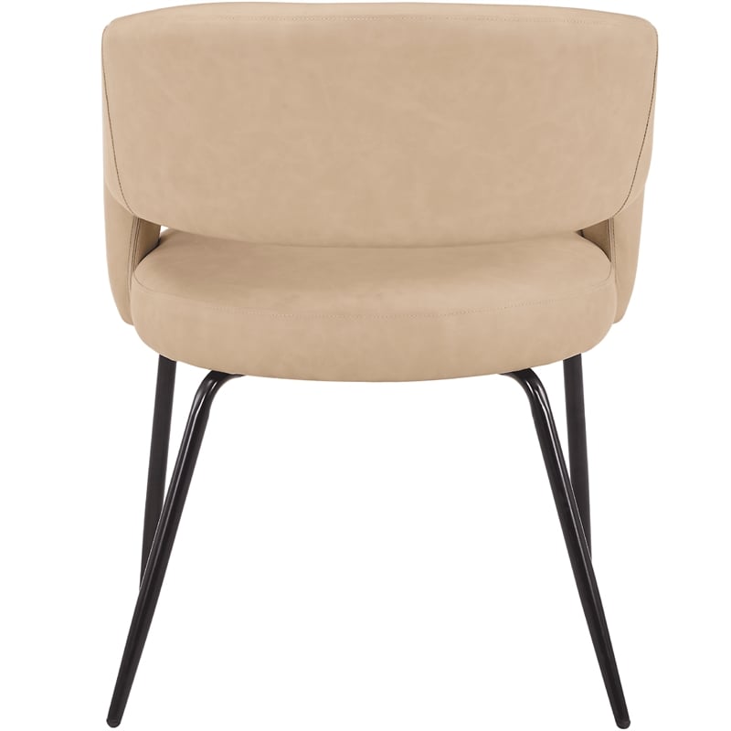 Dining Chair in Leather with Open Curved Backrest Iron Base in Light Taupe