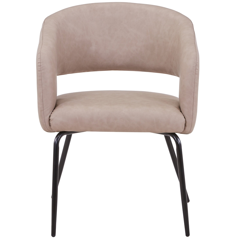 Dining Chair in Leather with Open Curved Backrest Iron Base in Taupe