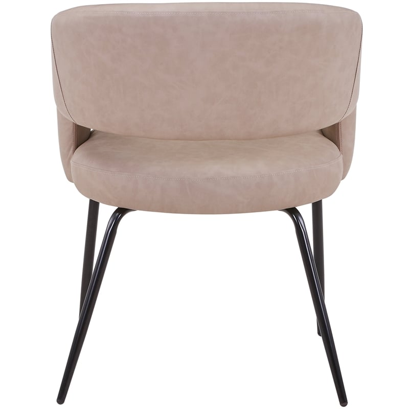 Dining Chair in Leather with Open Curved Backrest Iron Base in Taupe
