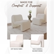 Accent Chair Upholstered in Fabric Padded Seat Iron Base in White Boucle