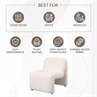 Accent Chair Upholstered in Fabric Padded Seat Iron Base in White Boucle