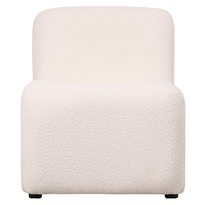 Accent Chair Upholstered in Fabric Padded Seat Iron Base in White Boucle