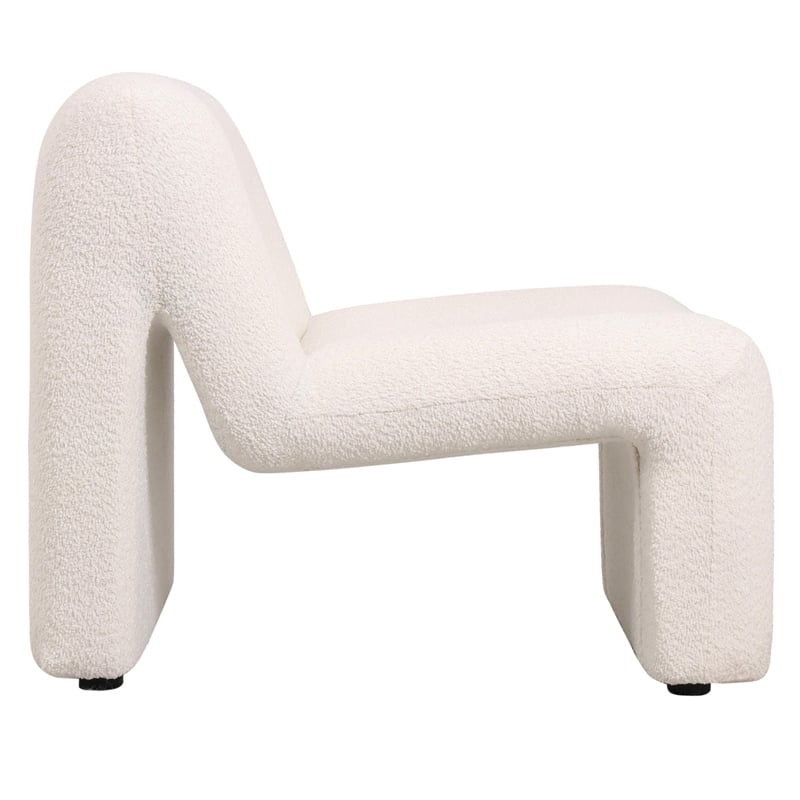 Accent Chair Upholstered in Fabric Padded Seat Iron Base in White Boucle