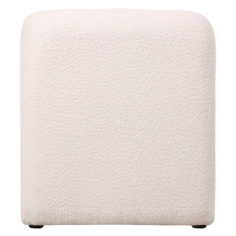 Accent Chair Upholstered in Fabric Padded Seat Iron Base in White Boucle