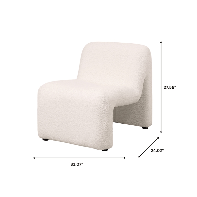 Accent Chair Upholstered in Fabric Padded Seat Iron Base in White Boucle