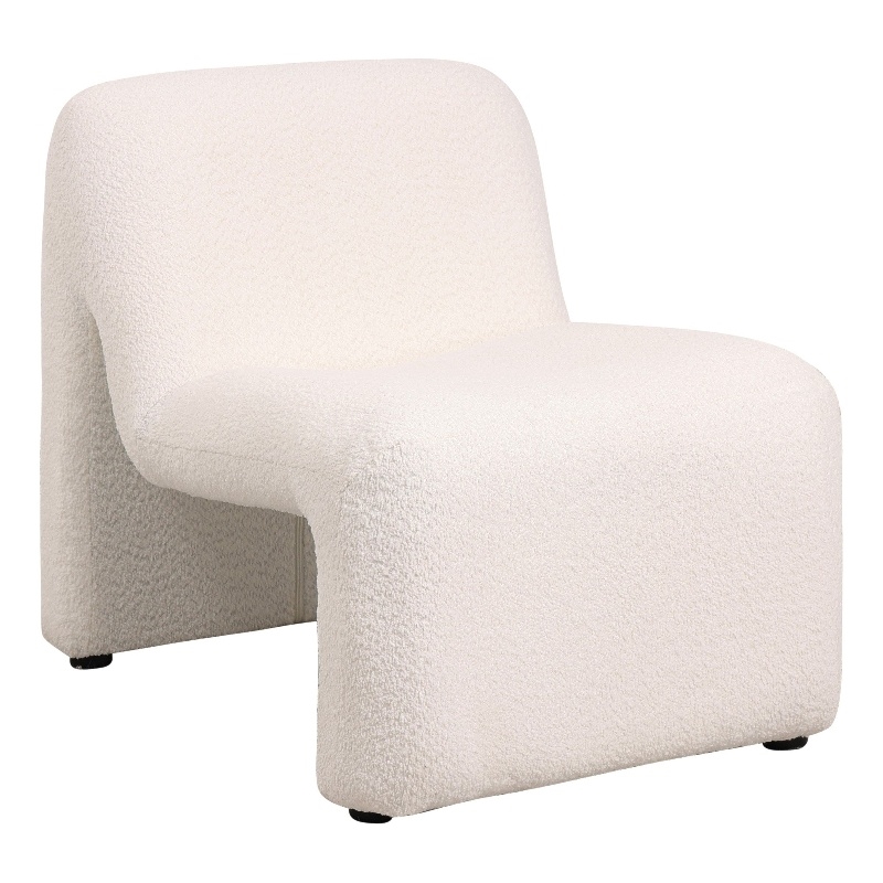 Accent Chair Upholstered in Fabric Padded Seat Iron Base in White Boucle