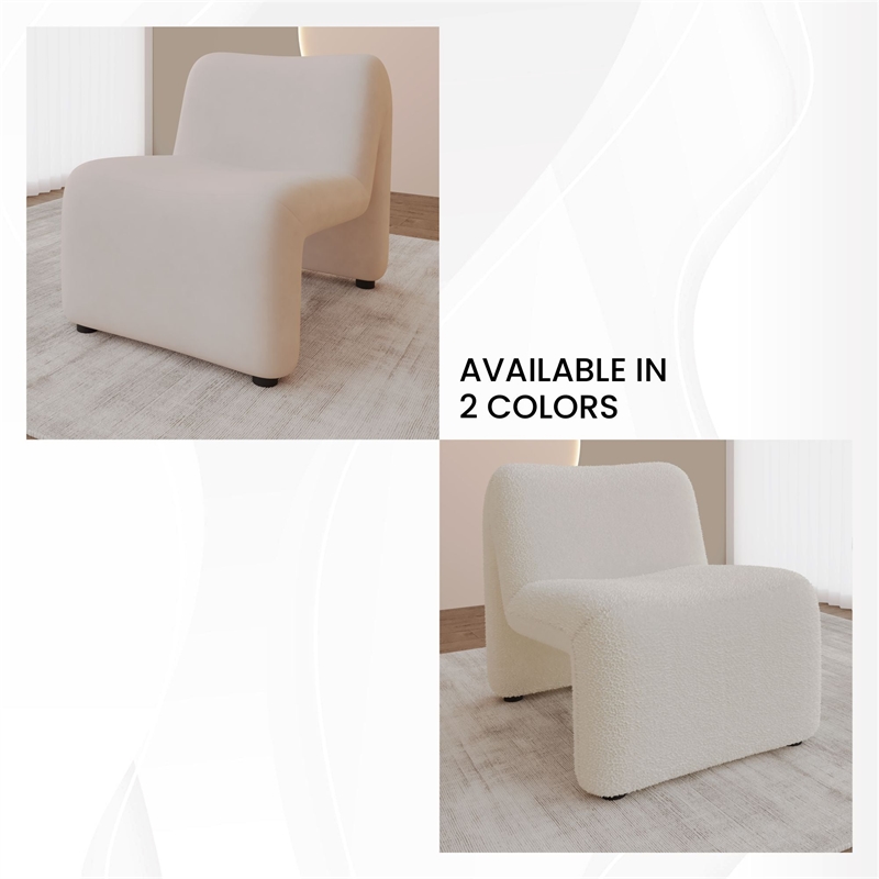 Accent Chair Upholstered in Velvet Padded Seat Iron Base in Beige