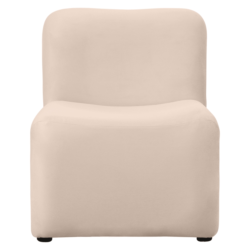 Accent Chair Upholstered in Velvet Padded Seat Iron Base in Beige