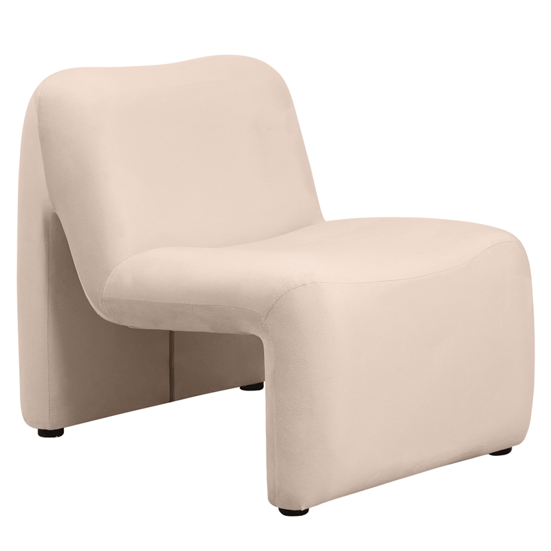 Accent Chair Upholstered in Velvet Padded Seat Iron Base in Beige